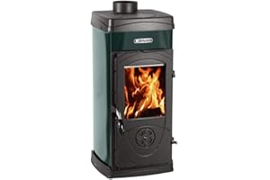 La Nordica Super Junior Freistehender Holzofen, Grün/Grau, Gusseisen, für Räume mit bis zu 143 m³, Wirkungsgrad 79,5%