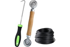 BELLAGESUNDHEIT Enrouleur de passepoil à double roue pour moustiquaire - Outil de réparation avec bande passepoil en caoutchouc de 19 m x 5 mm - Poignée en bois et rouleau spline - Pièce de rechange pour