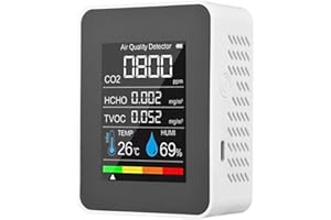 ARMYJY Moniteur de qualité de l'air intérieur 5 en 1 HCHO TVOC Testeur de température et d'humidité Écran LCD coloré Blanc pour Maison Bureau Moniteur d'humidité Temp,testeur de qualité de l'air