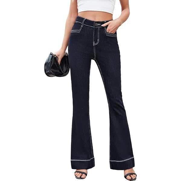 TTFIFENG Women's High Waist Flare Jeans - Stretch Bootcut Bell Bottom Denim Pants In Black - View #2