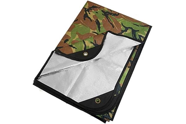Arcturus Couverture de Survie Robuste – Bâche Thermique réfléchissante – 152,4 x 208,3 cm – Couverture d'urgence réutilisable pour Voiture ou Camping (Camouflage boisé)