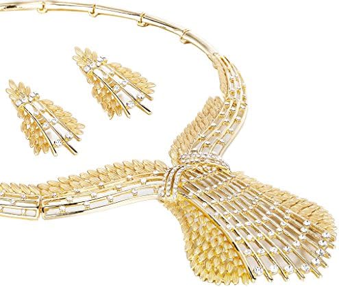 Swarovski Crystal Elements Set, Stunning Statement Jewelry, 4 Pieces Matching Large Necklace, Bracelet, Earrings &amp; Ring, 14K Gold Plated Contemporary, Christmas Gift For The Bride Wedding, Janeojewels