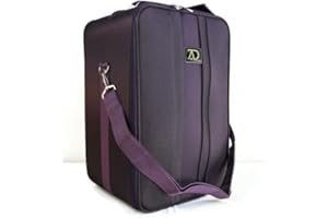 Adolfo Design Caja de viaje mediana para peluca con asa superior, correa para el hombro y doble cremallera, funda de transporte con base extraíble para sujetar la cabeza, negro y morado,