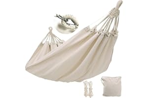 OVYUZHEN Outdoor Garden Camping Hammock,2 Person Hammock Canvas Soft Swing Sleeping Portable with Carrying Bag for Patio Yard Garden Backyard Porch Travel White