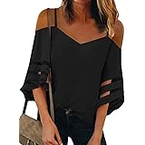 GOSOPIN Women Casual Loose 3/4 Mesh Bell Sleeves Blouse and Tops for Off Shoulder Tops Shirts Tee