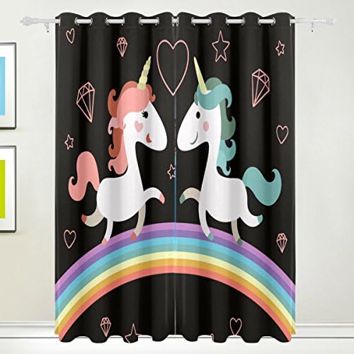 CUMIMI Unicorn Standing On The Rainbow Blackout Window Curtains Grommet Top Thermal Insulated Room Darkening Drape for Bedroom Living Room 55W x 84L Inch, 2 Panels