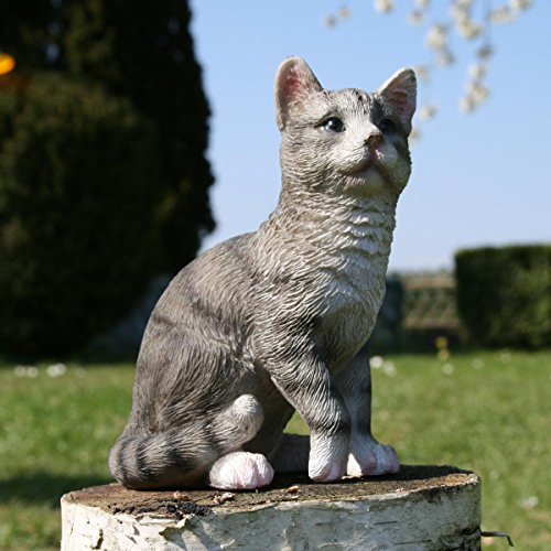 Katzenfigur, Deko-Figur graue Katze aus Kunstharz für Garten und Haus, ca. 10 cm x 8 cm x 13 cm - 6