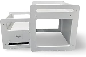 Family Nation, Set Tavolo e Sedia Montessoriani Evolutivi, Altezza Regolabile, Ideale per Leggere e Disegnare, per Bambini dai 10 ai 48 Mesi, Solida Struttura in Legno, Bianco