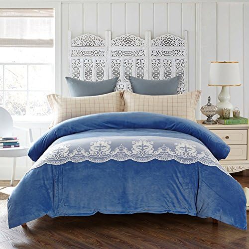 Solid-colored flannel quilt cover single piece Autumn winter lace warm flannel coral velvet single-pair quilt-B 180x220cm(71x87inch)