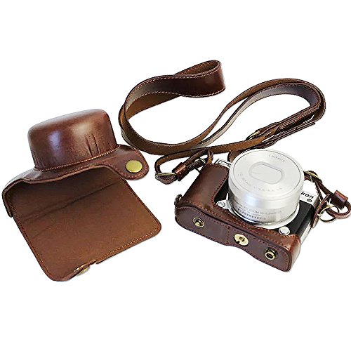 First2savvv XJD-J5-HH10 brun fonc   Qualit   sup  rieure PU cuir   tui housse appareil photo num  rique pour Nikon 1 J5 with 10-30mm LENS