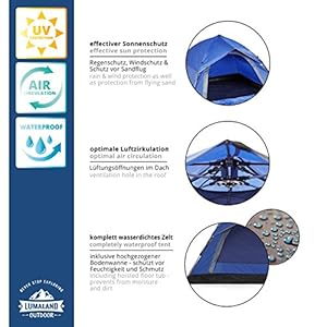 Lumaland Tenda da Campeggio Resistente e Leggera Pop Up per 3 Persone 215x195x120cm - immagine 8