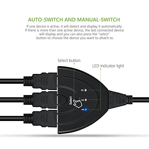 Esamconn® HDMI Switch/Switcher Full HD 1080p 3D HDMI HDCP V1.3 3 Port HDMI Umschalter 3x IN/ 1x OUT Verteiler mit HDMI Kabel - 4