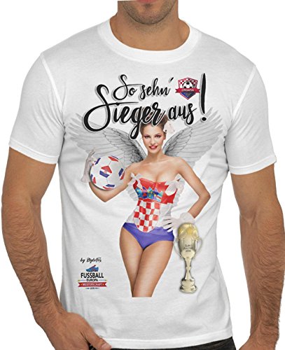Stylotex Slimfit Fashion T-Shirt So sehn Sieger aus Girl Croatia Hrvatska Kroatien, Farbe:weiss;Größe:L