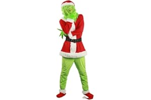 RPixc Disfraz de Navidad para hombre, disfraz de Navidad, disfraz de monstruo verde/rojo, disfraz de monstruo, cosplay, uniforme único como el Grinch