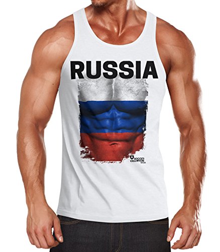 EM Tanktop Herren Fußball Russland Russia Flagge Fanshirt Waschbrettbauch Muskelshirt MoonWorks® weiß L