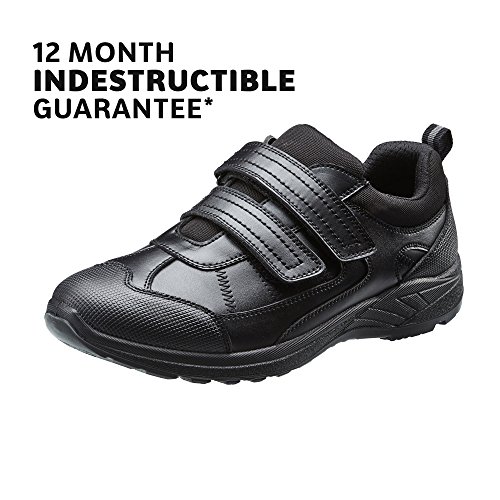 TREADS Kids School Shoes Children’s Black Leather 12 Month Indestructible Guarantee, Touch Fasten Formal Footwear With Adjustable Width ‘Dual Fit’ Technology, Perfect For Active Boys