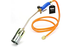 ELMA Soplete Chamuscador con Manguera 3 m y Boquilla Ø60 mm, Compatible con Gas Butano y Propano | Gatillo de Seguridad y Válvula Antifugas | Uso Exterior Jardinería y Agricultura