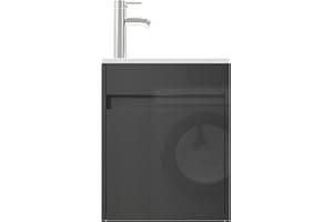 UEV Mobile Bagno con Lavabo in Resina, 41CM Mobili Bagno Salvaspazio Sospeso, Rubinetto Cromato a Risparmio Idrico e Scarico Pop Up, Piccolo, Nero