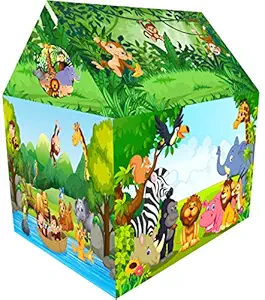 lathiya kids play jumbo size extremely light weight , water proof kids play tent house for upto 10 year old girls and boys (made in india) (jungle)- Multi color