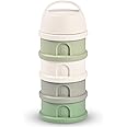 BEABA, Stackable Milk Dispenser, 100% Hermetic, 4 compartments, Made in France, Large Capacity, Evolutive use, Cotton White/Sage Green