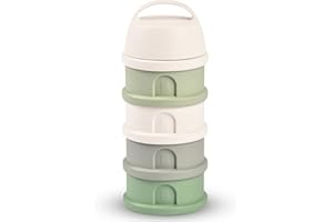 BÉABA, Scatola dosatrice per latte impilabile, 100% ermetica, 4 scomparti, Made in France, Grande capacità, Uso Evolutif Cotton White/Sage green