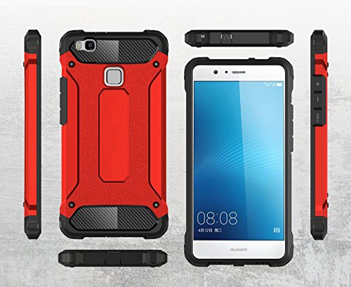 PASONOMI Huawei P9 Lite Funda   Pesada   Doble Capa  Carcasa de Protecci  n Hibrida Armadura Funda para Huawei P9 Lite  Rojo 
