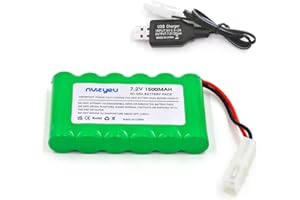 Nvizyeu 7.2v Nimh Batterie 1500mAh Rechargeable AA RC Batterie pour RC Voiture RC Voiture d'ingénierie Jouet électrique avec câble de Charge (Prise 7.2v KET)