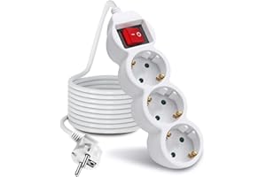 ExtraStar Steckdosenleiste 3-Fach Mehrfachsteckdose mit Save Energy Schalter zum Stromsparen, Kabel 3m, Kindersicherung 16A, 3680W, weiß