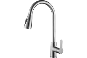 SKYLILY Kitchen Sink Taps Mixer with Pull Out Spray, Kitchen faucets,Single Handle 360° Swivel,Kitchen Spray Tap,Kitchen Tap Brushed Stainless Steel,Kitchen Mixer Tap with 2 Spary Modes