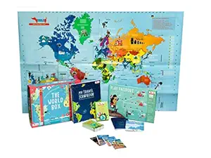 CocoMoco World Box Learn Geography with World Map for Kids, Passport, Scrapbook, Country Trump Cards, Activity Box for Kids Educational STEM Toy for Age 5-8, 9 -11 Years