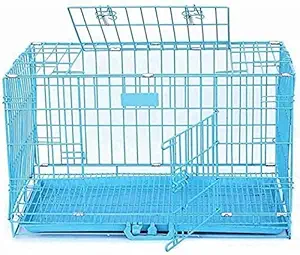 V Creations Powder Coated Iron Cage with Removable Tray for Dog Puppy Cat (36-inch, Large Blue)
