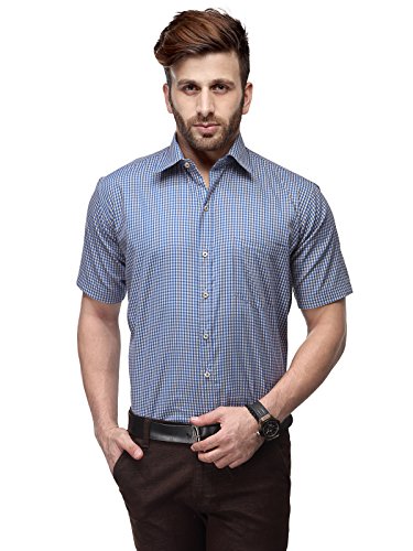 Formals by Koolpals-Cotton Blend Check Shirt SQUARES BLUE AND CREAM HALF SLEEVES RS.299 (63.00% Off) - Amazon