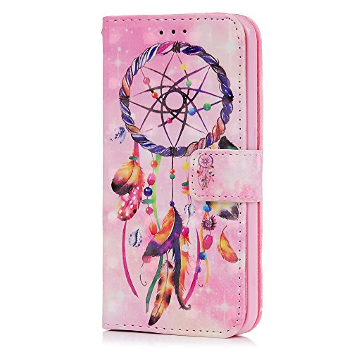 Lanveni S6 Hülle, Handyhülle für Flip Case Cover PU Lederhülle Schutzhülle Magnetverschluss Ledertasche mit Stander Function Brieftasche Card Slot Handy Tasche mit Feder-Windspiele Cover Design für Samsung Galaxy S6 + 1 x Stylus Stift + 1 x Staubdichte Stecker - 4