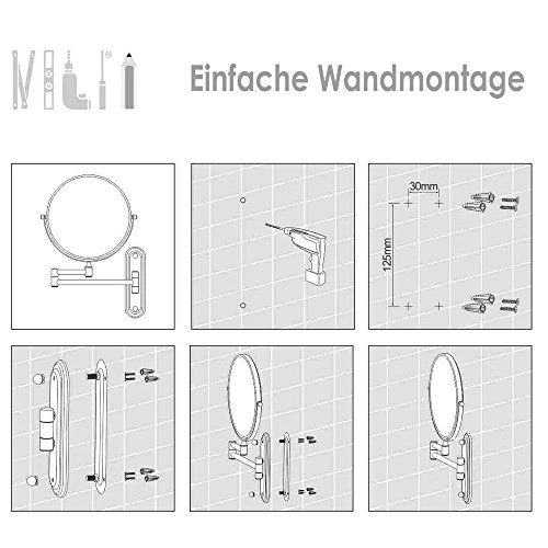 Auxent Kosmetikspiegel mit 1-/ 10-facher Vergrößerung aus Kristallglas, Edelstahl und Messing, Doppelseitig, Rostfrei, Schminkspiegel für Schminken, Rasieren und Gesichtspflege - 4