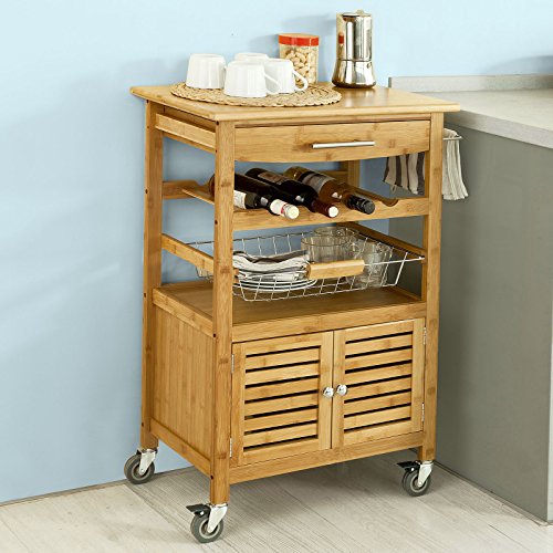 SoBuy® Servierwagen aus hochwertigem Bambus,Küchenwagen,Küchenregal, B60xT40xH92cm FKW09-N - 3