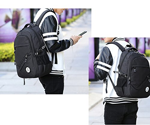 Herren Laptop Rucksack mit USB Aufladen Hafen-Kebos Wasserdicht Nylon Shulrucksack Daypack f  r Reise  Schule und Gesch  ftsreise mit 15 zoll Laptop