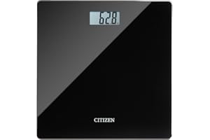 Citizen Black Digital Bathroom Scales for Body Weight - Accurate, Ultra Slim Design Weighing Scales in Kilo, or Stones & Pounds - High Strength Glass Body Scale, with Previous Measurement Comparison