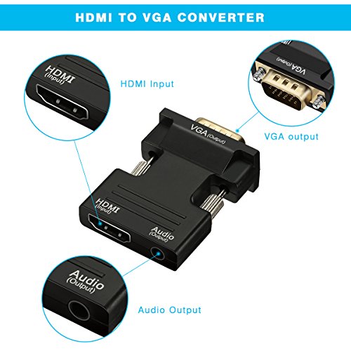 ONCHOICE( HDMI Buchse auf VGA Stecker )1080P HDMI zu VGA Konverter Adapter Box Audio Port VGA Verlängerungskabel Mini USB Energien Kabel 3,5 mm Audio Kabel Gelb - 6