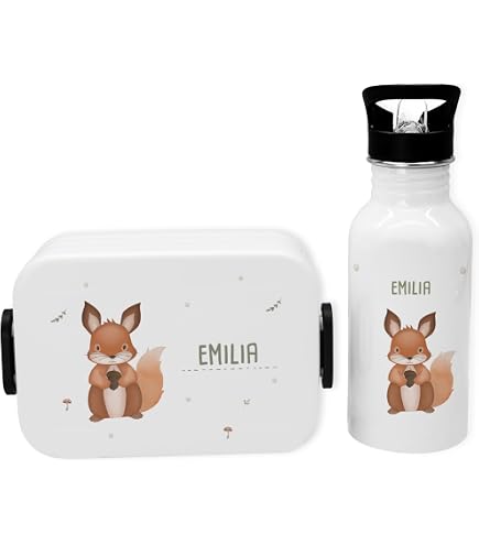4ou Design Brotdose & Trinkflasche Personalisiert Mit Namen – Motiv „Silhouette Hund Pink“