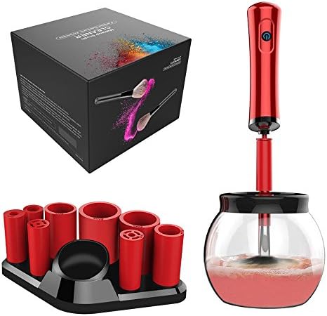 Makeup Brush Cleaner,Efforty Deep Clean and Dry All Size Makeup Brushes,Portable Electronic Automatic Brushes Cleaner (Red handle)