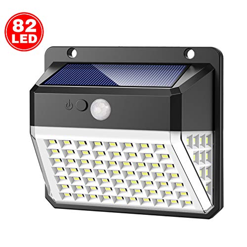 Yacikos Luces Solares Exterior 82 LED, Luz Solar Jardín 2000mAh, Lámparas Solares 270º Gran Angular de Iluminación con Sensor de Movimiento, Focos Solares Impermeable IP65 [1 Piezas]