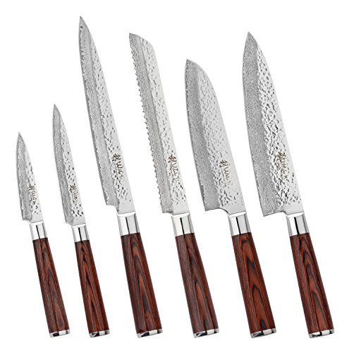 Wakoli Damastmesser (Brotmesser) japanischer Damaststahl VG-10, mit Holzverpackung, Wakoli Deluxe Serie - 6
