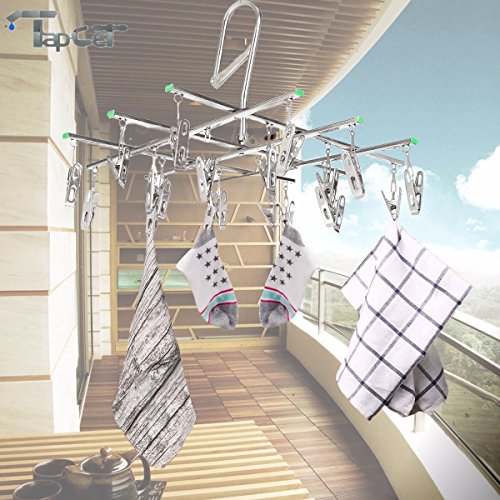 TAPCET Wäschespinnen Bügel Kleiderbügel Wäschetrockner Wäscheständer mit 20tlg Klammern Edelstahl Wäscheklammern - 3