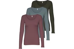 ONLY 3er Pack Damen Langarmshirt schwarz und weiß Langarm Basic Longsleeve Sommer aus 95% Baumwolle XS S M L XL 15209156