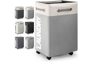 Rieeyrslza Cesto della Biancheria con Ruote 74L Cesto Portabiancheria Sporca con Rotelle Portabiancheria Pieghevole in Tessuto Oxford Multifunzione Cesto Portaoggetti (Bianco + Grigio Chiaro o2)