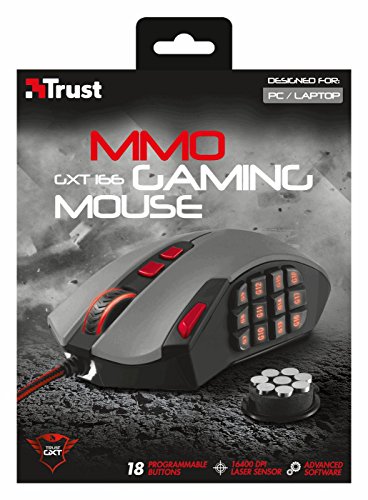 Trust GXT 166 - Rat  n Gaming laser para juegos MMO  18 botones programables  peso regulable  USB   color negro