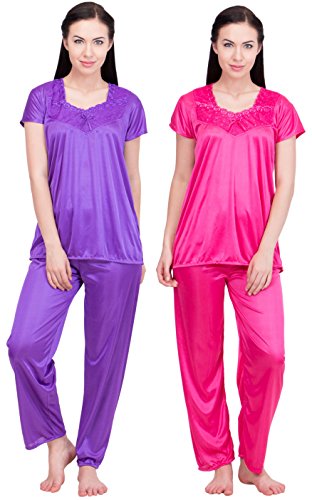 Lesuzaki Multi Color Satin Night Suit (Pack of 2) Combo RS.593 (85.00% Off) - Amazon