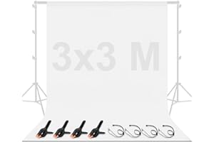 BENOISON White Backdrop - 3x3M Photography Background for Photo Video Studio with Backdrop Clips & Clamps