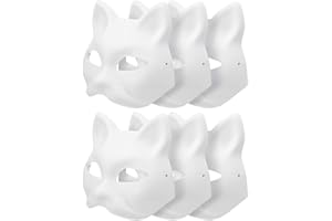 JIANYH 6Pcs Cat Mask, Masquerade DIY Paintable Blank Masks White Paper Masks For Kids Cosplay Halloween Pure White Graffiti Masks, Hand Painted Personality Masks, Suitable For Cosplay