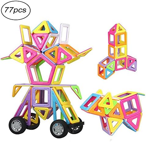 Mcrine Magnetic Building Blocks Set, Magnet Kids Construction Stacking Toy with Instruction Booklet for Kids Over 3 Years Old … (77 pcs Large)